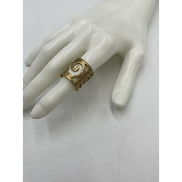 Andara Wide Band Brushed Textured Gold Tone Wide‎ Cigar Band Ring Sz 6-6.5 - Picture 4 of 15